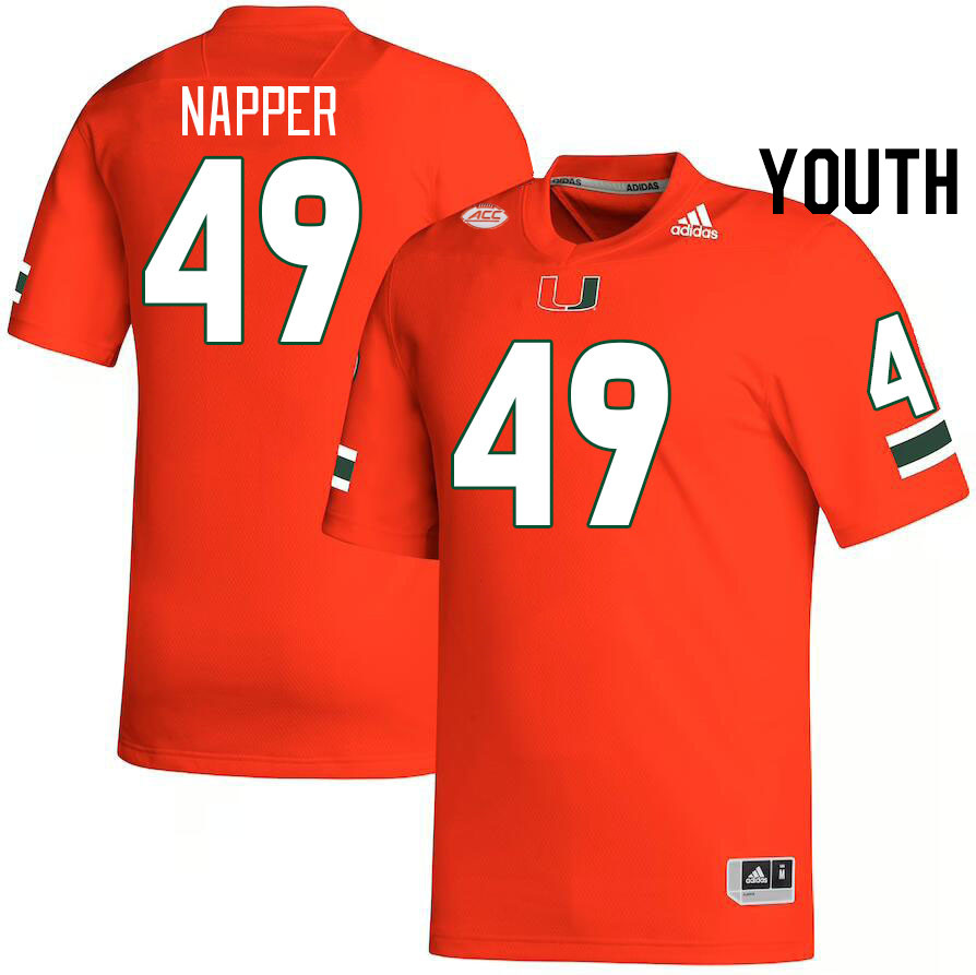 Youth #49 Mason Napper Miami Hurricanes College Football Jerseys Stitched-Orange - Click Image to Close